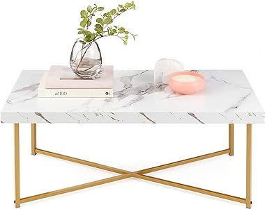Best Choice Products 44in Rectangular Marble Coffee Table, X-Base Accent Table for Living Room, Dining Room, Home Décor w/Fau