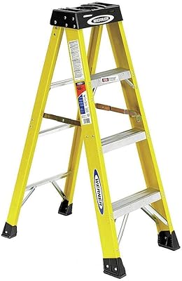 Werner 6104 Type IA Fiberglass Step Ladder, 3 Steps, Single-Sided, Yellow, 300lb Load Capacity, 4' Length, 19" Base Width, 6.96" Height