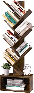 Yoobure Tree Bookshelf - 6 Shelf Retro Floor Standing Bookcase, Tall Wood Book Storage Rack for CDs/Movies/Books, Utility Boo