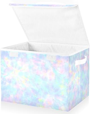 ALAZA Collapsible Large Storage Bin with Lid, Tie Dye Shibori Foldable Storage Cube Box Organizer Basket with Handles, Toy Clothes Blanket Box for Shelves, Closet, Nursery, Playroom