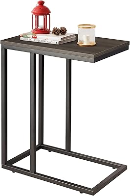 WLIVE Side Table, C Shaped End Table for Couch, Sofa and Bed, Large Desktop C Table for Living Room, Bedroom, Gray and Black