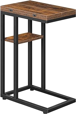 HOOBRO Foldable End Table, C Shaped Side Table with Storage Shelf, Small Snack Table Suitable for Living Room Bedroom Small Spaces, Easy Assembly, Rustic Brown BF29SF01