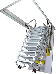 TECHTONGDA Ceiling Attic Loft Ladder, Folding Ladder Loft Stair, 13 Steps Retractable Attic Ladder, White Pulldown Attic Stairs with 27.5 x 47.2in Open Size and 10.5ft Heigh, Pulling Down from Ceiling