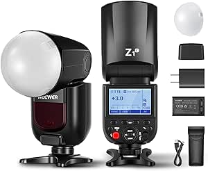 NEEWER Z1-C TTL Round Head Flash Speedlite for Canon with Magnetic Dome Diffuser, 76Ws 2.4G 1/8000s HSS Speedlight, 10 Levels LED Modeling Lamp, 2600mAh Battery, 480 Full Power Shots, 1.5s Recycling