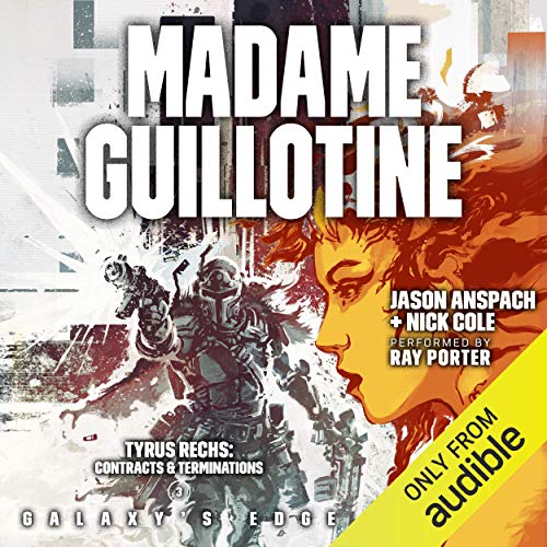 Diseño de la portada del título Madame Guillotine