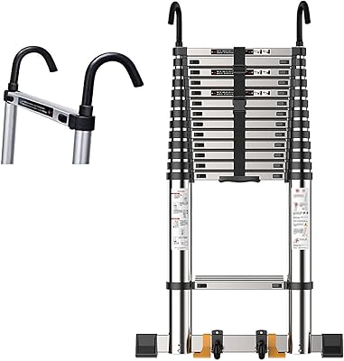 FairUo Extendable Ladders,Aluminum Collapsible Ladder with Removable Hooks, Wheels Nonslip Block Compact Portable, for Industrial Household/Silver/3.5M/11.4Ft