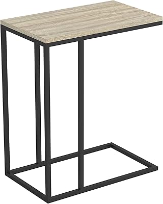 Safdie & Co. End Night Stand/Bedside Accent Table Black Metal, Dark Taupe Wood -