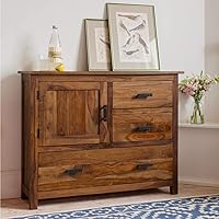 DOKRI Solid Sheesham Wooden Storage Cabinet with 3 Drawer and 1 Door Storage for Living Room Bedroom, Hall, Kitchen,...
