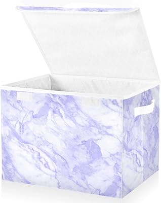 ALAZA Purple White Cracked Marble Storage Bins with Lids,Fabric Storage Boxes Baskets Containers Organizers for Clothes and Books