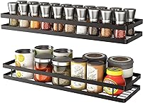 Shiok Decor Metal Spice Rack Organiser Wall Mounted, Hanging Seasoning Spice Rack Shelf Holder, Storage for Kitchen Cabinet (Black) set of 2 Make in INDIA