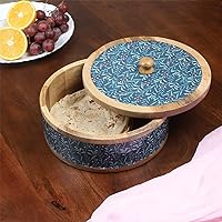 Brick Brown ® Premium Handcrafted Wooden Teal Whispers Chapati Box for Kitchen | Hot Pot Casserole for Roti Server...