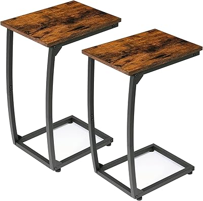 LAKEMID C Shaped End Table Side Table of 2, Small Sofa Table with Metal Frame for Living Room Bedroom Small Spaces (Rustic Brown)