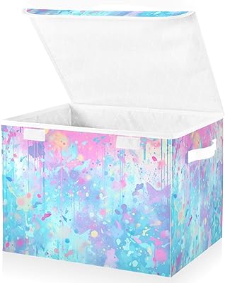 xigua Storage Basket Colorful Splats Storage Boxes with Lids and Handle, Large Storage Cube Bin Collapsible for Shelves Closet Bedroom Living Room, 16.5x12.6x11.8 Inch, B06D22020