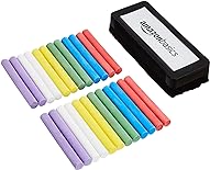 Amazon Basics Dustless Chalk with Eraser, 24 Count (Pack of 1), Assorted