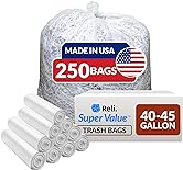 Reli. SuperValue 40-45 Gallon Trash Bags | 250 Count | Made in USA | Heavy Duty | Bulk | Clear Multi-Use Garbage Bags