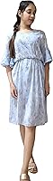 Ladies N Linen Women's Georgette Tissue Fabric Printed Knee Length Short Dress Surf Blue Color (Size_Small_36")