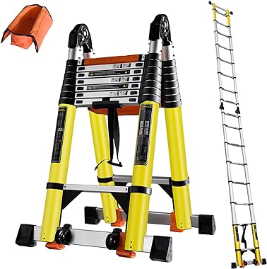 20FT Telescoping Ladder w. Stabilizer/Wheels/Cargo Hold,Adjustable Folding Extension Ladder A Frame 8+8 Foot Step Ladders for