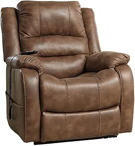 Signature Design by Ashley Yandel Faux Leather Electric Power Lift Recliner for Elderly, Brown