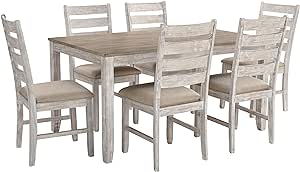Signature Design by Ashley Skempton Cottage Dining Room Table Set with 6 Upholstered Chairs, Whitewash, 36&#34;W x 60&#34;D x 30&#34;H
