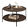 WLIVE Round Coffee Table, 32.6" Circle Coffee Table with 2-Tier Open Storage Shelf, Wood Center Table for Living Room, Bedroom, Brown Walnut