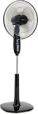 Amazon Basics 16-Inch Pedestal Floor Fan with Oscillating Blades, Remote Control, Timer, Tilted Head, and 3 Speed Settings - 