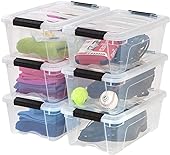 IRIS USA 13 Qt Stackable Plastic Storage Bins with Lids, 6 Pack - BPA-Free, Made in USA - See-Through Organizing Solution, Latches, Durable Nestable Containers, Secure Pull Handle - Clear