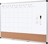 Amazon Basics Monthly Calendar Whiteboard Dry Erase and Cork Board, Silver Aluminium Frame, 24 x 36 Inches, White