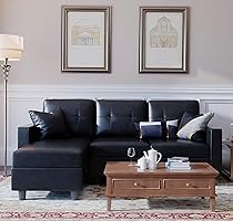 Homeify Flora Interchangeable 4 Seater Sofa Set for Living Room (Black, Teak Wood)
