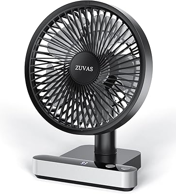 Zuvas Oscillating Desk Fan 7200mAh Rechargeable Small USB Fan Quiet Personal Table Fan Battery Powered Portable Fan 4 Speed with LED Display for Home Office Bedroom Outdoor Travel Camping, 5 inch