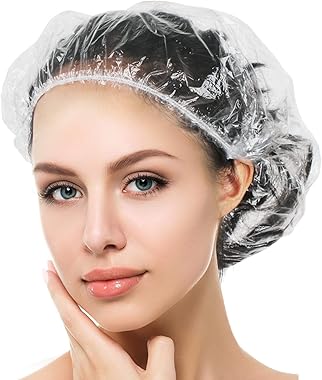 Auban 100PCS Disposable Shower Caps, Plastic Clear Hair Cap Large Thick Waterproof Bath Caps for Women, Hotel Travel Essentia