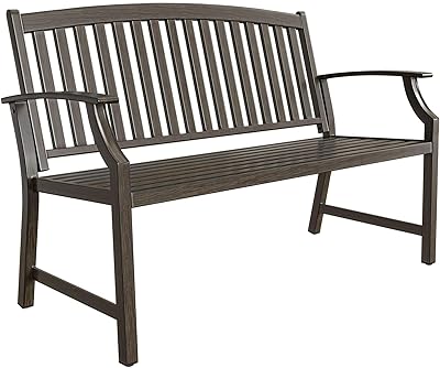 Grand patio Outdoor Bench Garden Bench with Armrests and Seat, Bench with Rust Free Aluminum Back for Outdoors Lawn Yard Porch, Northwoods Brown