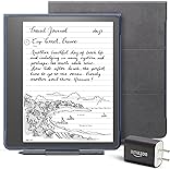 Kindle Scribe Essentials Bundle including Kindle Scribe (16 GB), Basic Pen, Brush Print Leather Folio Cover with Magnetic Attach - Storm Grey, and Power Adapter
