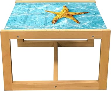 Ambesonne Underwater Coffee Table, Aquatic Coastal Concept Rippling Water Silhouettes and Starfish, Acrylic Glass Center Tabl