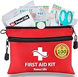 Protect Life First Aid Kit for Home/Business, HSA/FSA Eligible Emergency Kit | Mini Travel First Aid Kit | Camping First Aid Kit Hiking | Small First Aid Kit for Car | Survival Medical Kit - 100pcs