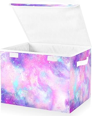 ALAZA Purple Marble Galaxy Tie Dye Storage Bins with Lids,Fabric Storage Boxes Baskets Containers Organizers for Clothes and Books