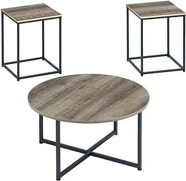 Signature Design by Ashley Wadeworth Urban Wood Grain 3-Piece Table Set, Includes 1 Coffee Table and 2 End Tables, Brown & Bl