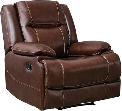 EBELLO Genuine Leather Manual Recliner Chair, Reclining Sofa Chair Couch for Living Room, Bedroom Furniture, Meeting Room, Brown (Recliner Chair)