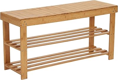 Household Essentials Bamboo 2-Shelf Storage Bench Seat, Natural