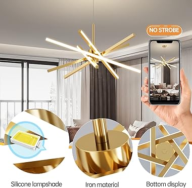 Modern Sputnik Chandelier Ceiling 82W LED Gold Pendant Light Embedded Mount Chandeliers Dining Room Light Fixtures over Table