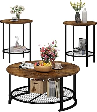 Recaceik Coffee Table Set, Coffee Table & Two End Side Table, Modern 3-Piece Living Room Table Set for Office, Living Room, A