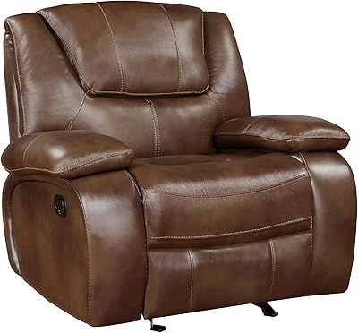 Lexicon Glider Recliner Leather Recliner Chair, Home Theater Seating, Manual Recliner Sofa Chair for Living Room/Office/Apartment, Brown