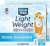 Fresh Step Lightweight Clumping Cat Litter, Advanced, Unscented, Extra Large, 25 Pounds total, (2 Pack of 12.5lb Boxes)