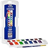 Prang Half Pan Watercolor Paint Set with Brush and Lid, Refillable, 16 Assorted Colors, (01600), 18 Piece Set