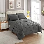 Sweet Home Collection 5 Piece Comforter Set Bag Solid Color All Season Soft Down Alternative Blanket & Luxurious Microfiber Bed Sheets, Gray, Twin