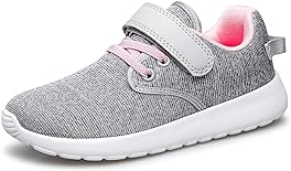 TOEDNNQI Boys Girls Sneakers Kids Lightweight Breathable Strap Athletic Running Shoes for Toddler/Little Kid/Big Kid 179-Grey/Pink/White Size 10