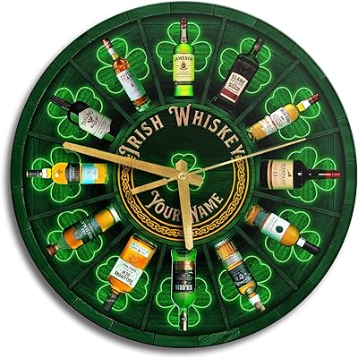 N NAMESISS All Over Printed, Personalized Irish Bar Clock, Shamrock Clock, 12" Wood Clock, Bar Clock, Bar Decorations, Irish Decor, Clock for Home, Wall Clock, Printed Clock, Lucky Fram Clock (02)