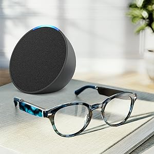 Amazon Echo Frames (3rd Gen) + Echo Pop | Smart glasses with Alexa | Round frames in Blue Tortoise with prescription ready lenses