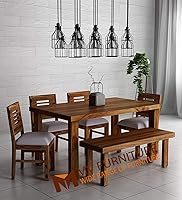 MV Furniture Solid Sheesham Wood Dining Table 6 Seater Set Dinning Room Furniture with 4 Chairs and 1 Bench Solid Wooden...