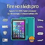 Amazon Fire HD 8 Kids Pro tablet- 2022, ages 6-12 | 8" HD screen, slim case for older kids, ad-free content, parental controls, 13-hr battery, 32 GB, Hello Teal