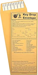 2500 Cashier Depot Night/After Hours Key Drop Envelope For Auto Shop Repair or Service, 4 1/8&#34; x 9 1/2&#34;, Peel &amp; Seal, Open End, Sturdy 24lb. Brown Kraft, 2500 Envelopes